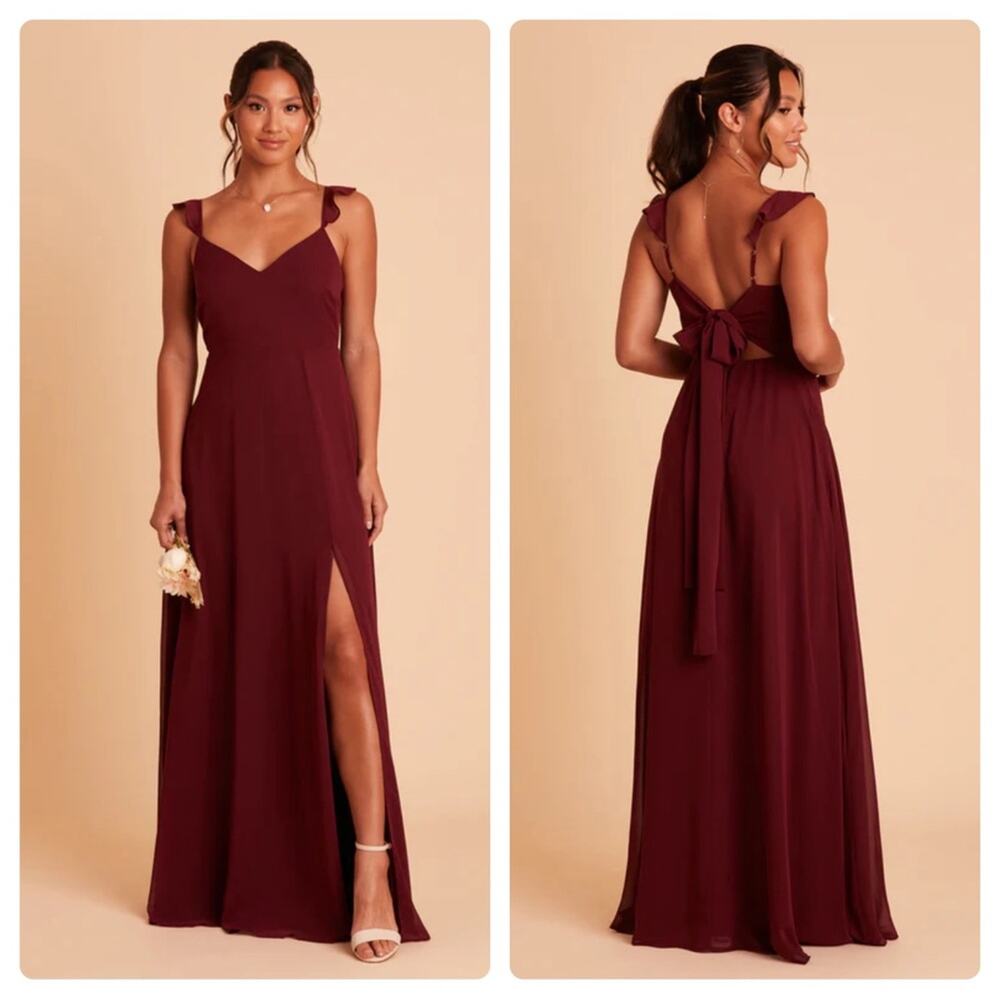Birdy Grey Doris Chiffon Ruffle Sleeveless Bridesmaid Dress in Cabernet Sz S NEW